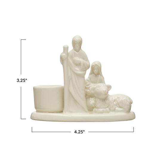 Hello Honey® 3.2" White Nativity Stoneware Nativity Taper Candle Holder